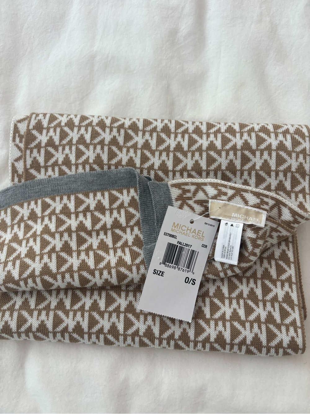 Michael Kors Beige & Cream MK Logo Knit Scarf